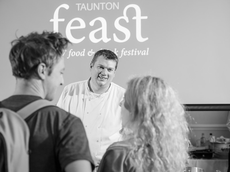 Chef demo for Olly Jackson of Langford Fivehead at Feast Festival by Chloe Edwards Photography